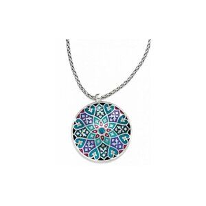 Brighton Reversible Retired Blue Burgundy Teal Medallion Silver tone Necklace